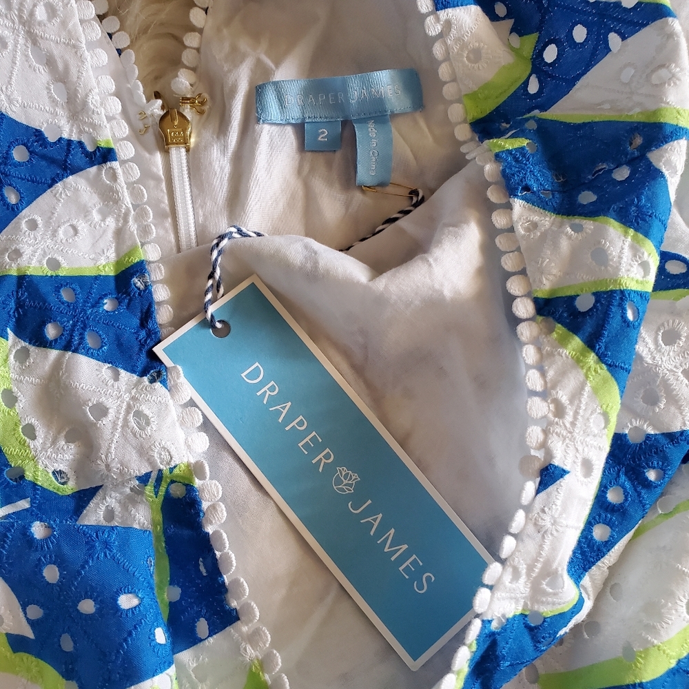 Draper James Eyelet Shift Dress in Sapphire Blue Print Size 2 NWT - Picture 6 of 13